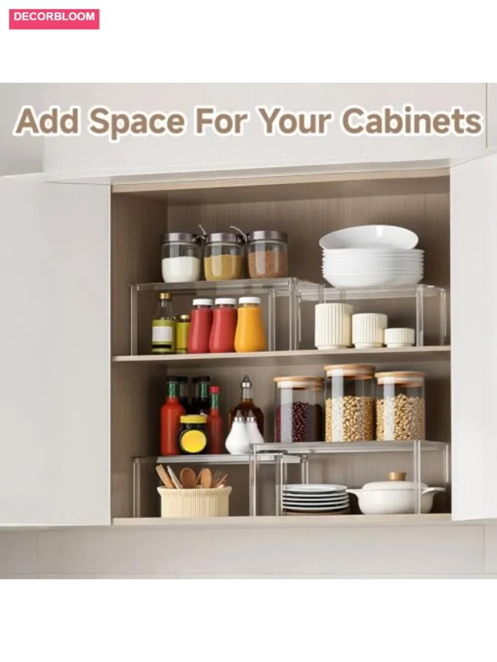 Clear Acrylic Kitchen Cabinet Organizer Stackable Spice Rack Set of 2